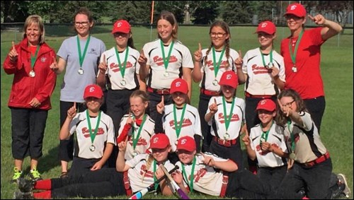 2016 U12 B provincial girls’ softball champion Battleford Bandits: back row - Janelle Cooper, Shawn Piller, Kayli Cooper, Kalyna Bahler, Brooklyn Jenner, Maryn Kachmarski, Regan Lavallee; middle row - Tayla Hanna, Mya Lavallee, Greir Slabaida, Charlotte Adamcryck, Charlie Piller, Keyra Buziak; front row - Reise Piller and Alivia Bru. Photo submitted