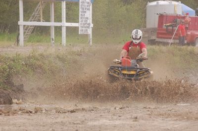 Matthew Davis of Lintlaw showed that his all-terrain vehicle (ATV) had what it took to run through the mud pits in Lintlaw.