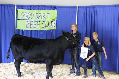 First place in intermediate showmanship went to Kaityn Burkell, left, who was cheered on by Macy Burkell and Landon Burkell.