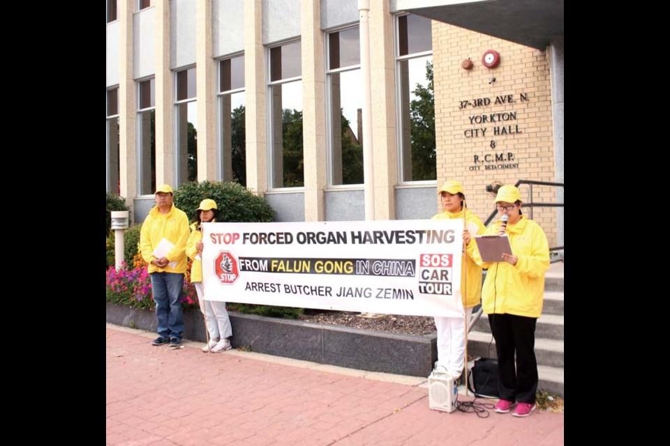A group of Falun Gong practitioneers from Ontario are currently touring communities on the Prairies, including a stop in Yorkton Wednesday, to raise awareness of, and to garner the public’s help on stopping the organ harvesting of Falun Gong practioneers illegally detained in China, a situation brought to attention in the west when a report by Canadian human rights lawyer Dave Matas and former Secretary of State for Asia Pacific Hon. David Kilgour was released in June indicating the Chinese communist regime continues to kill those who practice the spiritual discipline of Falun Gong.