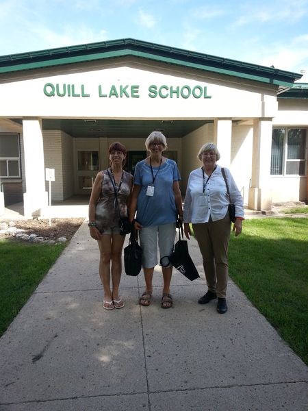 Standing in front of the Quill Lake High School from which all three graduated at various times were, from left; Jan (Teichreb) Derwores of Kamsack, Hilda (Teichreb) Rooke of Cochrane, Alta. and Christine (Teichreb) Silvester of Tsawwassen, BC. The school is where the class reunions were held as part of the community’s homecoming.