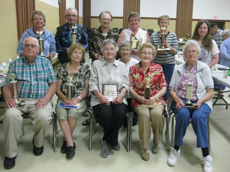 Among the trophy winners at the Norquay horticulture show last week, from left, were: (back row) Iris Grywacheski, Victor Gurski, Gloria Gurski, Donna Lulashnyk, June How and Lacey Unterschute, and (front) John Dyck, Olga Moroz, Mary Knutson, Deshan Kortello, Helen Heskin and Mary Dyck.