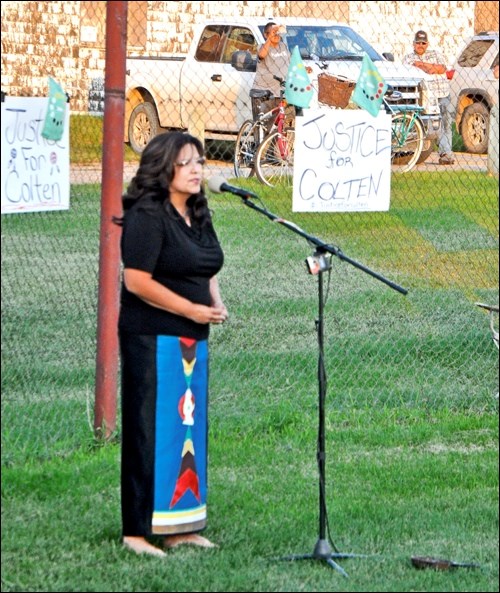 Kimberly Jonathan, FSIN vice-chief, speaks at the vigil.