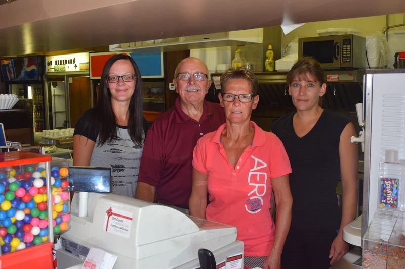 Currently working at Chester’s, from left, are: Chelsey, Chester and Gladys Olson and Kathy Paluck.