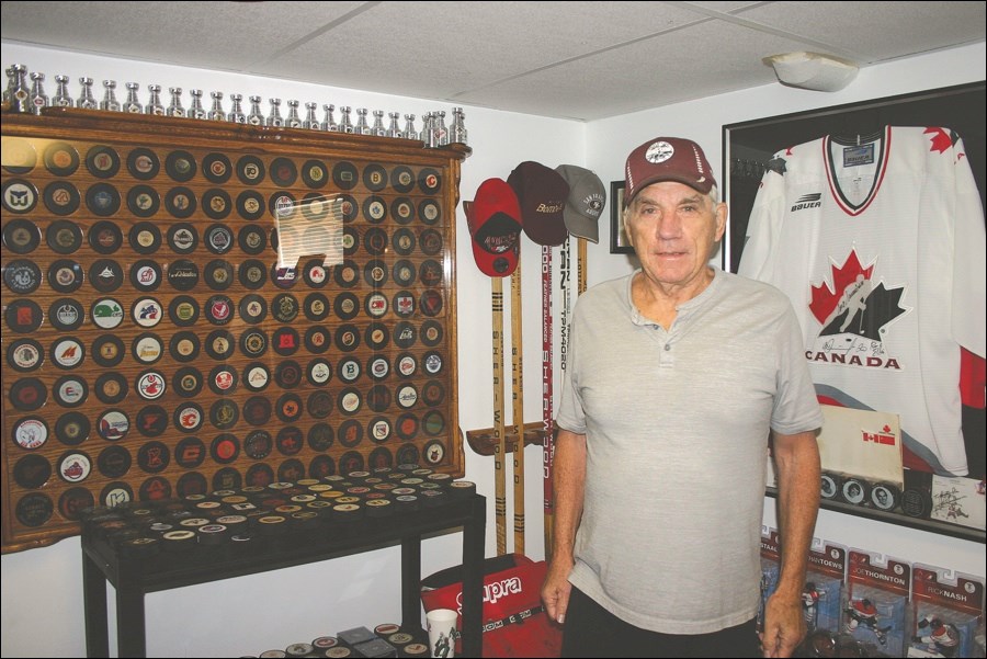 Stew Lloyd’s collection started simply. “To start with, I had the odd thing, like when I was a kid I’d get stuff out of the Star Weekly.” After taking in billets, he decided to collect pucks. “I had some stuff as it was, anyways,” he says.