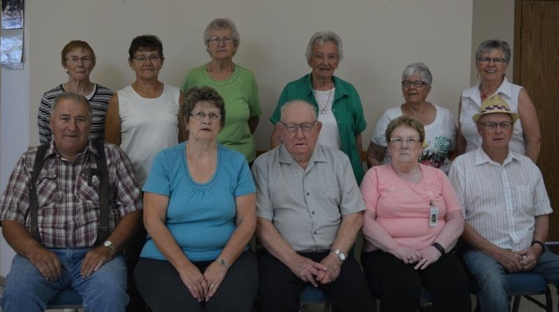 Among the people who took part in the Norquay Active Aging exercise group for the filming session on August 30, from left, were: (back row) June How, Iris Nokinsky, Mary Dyck, Ann Stallard, Marg Sratechuk and Marlene Jacquemart, and (front) Vern Nokinsky, Dianne Romanow, Derek and Delphine Howard and Jack Jacquemart, all of Norquay. The group meets twice a week during the winter months.