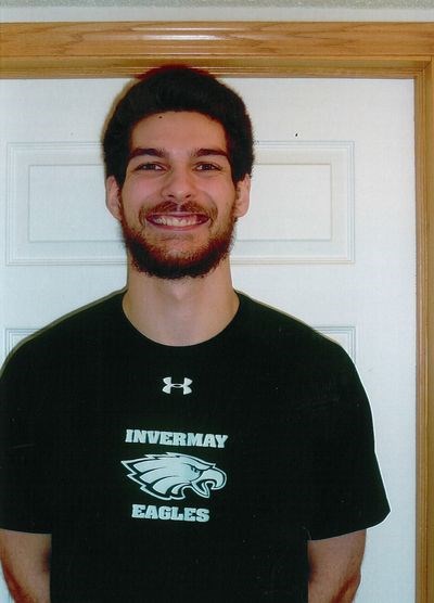 Jordan Nowakowski, pictured wearing his old Invermay Eagles jersey, recently graduated from the University of Saskatchewan and is now playing volleyball with Sol Lucernari in Italy.