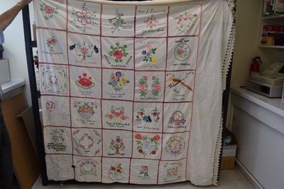 This daytime bed cover is being researched by John Oystryk, who has found that it was a sewing project made by women during the Second World War.