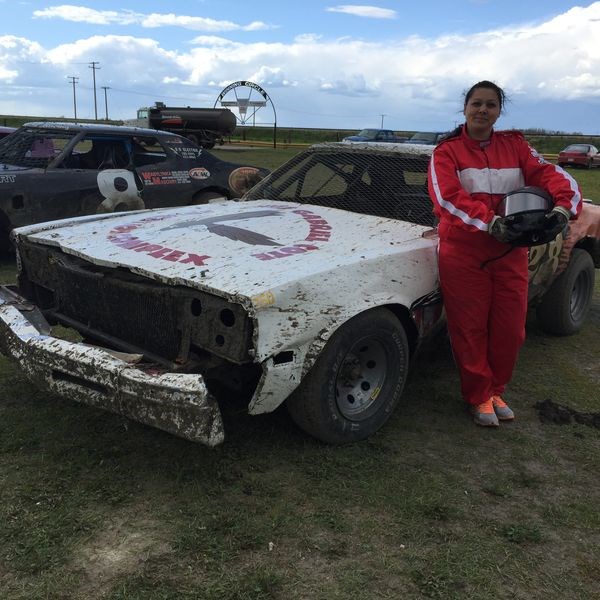 Sara-Ann Keshane, a Grade 12 teacher at Chief Gabriel Cote Education Complex, has taken up stock car racing and has driven this car, which has the logo of the school on its hood, in races that she’s won.