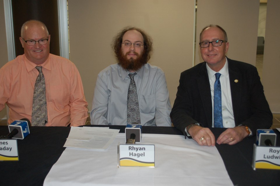 Candidates for mayor: From the left: James Halladay, Rhyan Hagel and Roy Ludwig