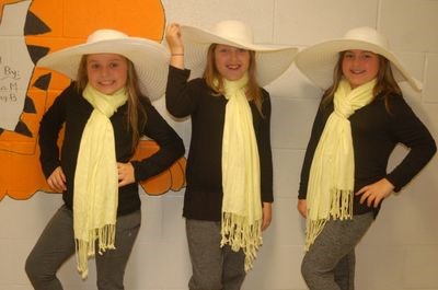 Preeceville School students who had fun dressing up as triplets from left, were: Jena Anaka, Saphira Anaka and Lexi Prouse.