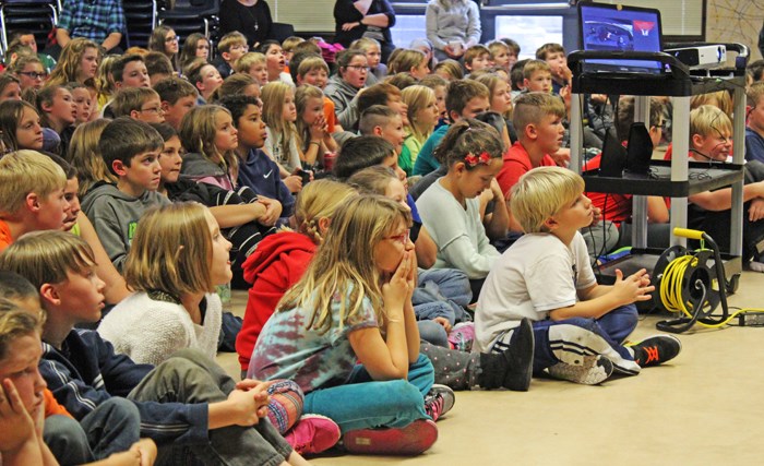 Grades 4 to 8 students at Yorkdale Public School pay rapt attention to the straight-talking Val Caldwell October 17.