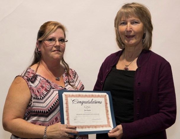 Jan Imrie: Creighton
Creighton after-school Kids Club; Flin Flon Arts Council; proponent of the Community Connection Walking Path 
Presented by Kelly Fidler

Not pictured also won these awards:

Cindy Marchdenare beach
Denare Beach Recreation Board, Winter Festival Committee
Paul Hawman snow lake
Snow Lake Mining Museum
Margaret Yodersnow lake
Snow Lake Canada Day Committee
Volunteer recipients from Snow Lake were unable to attend and will receive their awards at a ceremony next week
Gary Wickens cranberry portage
Coach for hockey and wrestling; Scouts; Northern Wrestling Association (founder); Cranberry Portage hiking and ski clubs; Home Routes
Kori James cranberry portage
Cranberry Portage Child & Family Resource Centre; Cranberry Portage Fire Department; Royal Canadian Legion Branch 137; Cranberry Portage Trout Challenge

Also accepting business awards: 
Wings Over Kississing, Snow Lake Home Building Centre