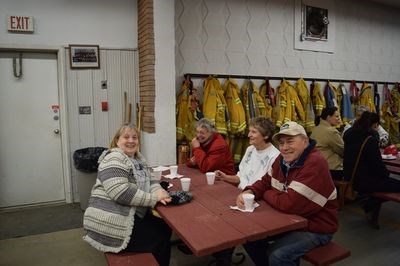 From left, Diana Makasy, a Canora resident, John Dergousoff and Evelyn Dergousoff enjoyed the pancakes and company at a pancake breakfast last week.