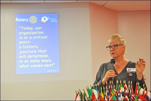 Battlefords Rotary Club welcomed district governor Laura Morie to speak at their regular noon-hour luncheon meeting Monday.