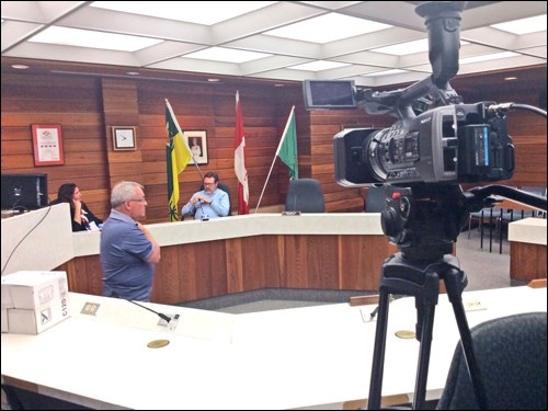 The scene at North Battleford City Hall Wednesday night as Access 7 did their election telecast.