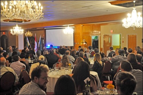 This was the scene Friday night at the Tropical Inn where Catholic Family Services celebrated its 25th year serving the Battlefords community. On the guest list were past and present staff and board members, Mayor Ian Hamilton and Councillor Greg Lightfoot, and Bishop Albert Thévenot of the Prince Albert Diocese, and CFS supporters the Pfeifer family, who donated the building CFS currently resides in to the organization. Photo by Shannon Kovalsky