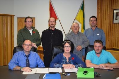 Present at the meeting were: (back row) councillors Eric Sweeney, James Trofimenkoff, Bradley Gabora and Brent Pelechaty and (front) Michael Mykytyshyn (chief administrative officer), Gina Rakochy (mayor) and Councillor Sheldon Derkatch. Unavailable for the photo was Councillor Kerry Trask.