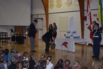 Ian White and Pat Thompson laid a wreath during Canora Composite School’s Remembrance Day ceremony.