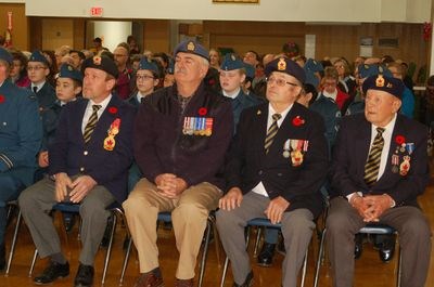 Legion veterans in attendance at the Remembrance Day service, from left, were: Leon Sill, Bill Lesko, Larry Larrivee and Dan Rogowski.