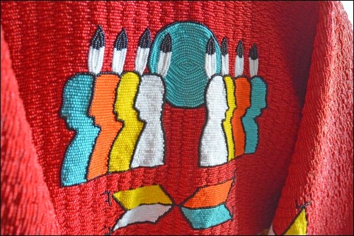 Detail of the hand-beaded by Sylvia Wuttunee. Photo by Shannon Kovalsky