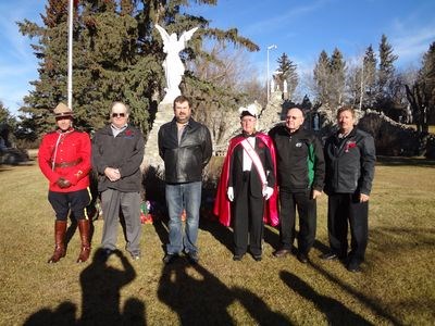 People who participated and laid wreaths at the Remembrance Day service at the Shrine of Our Lady of Lourdes in Rama were: Cst. Manuel Borges (who laid a wreath for the Government of Canada), Richard Swiderski (who laid a wreath for war veterans), Mayor Darrell Dutchak (who laid a wreath for the Village of Rama), Eddie Yasinski (who laid a wreath for the Knights of Columbus), Leonard Pasloski (who laid a wreath for St. Anthony's Parish) and Phillip Shewchuk (who laid a wreath for the RM of Invermay).