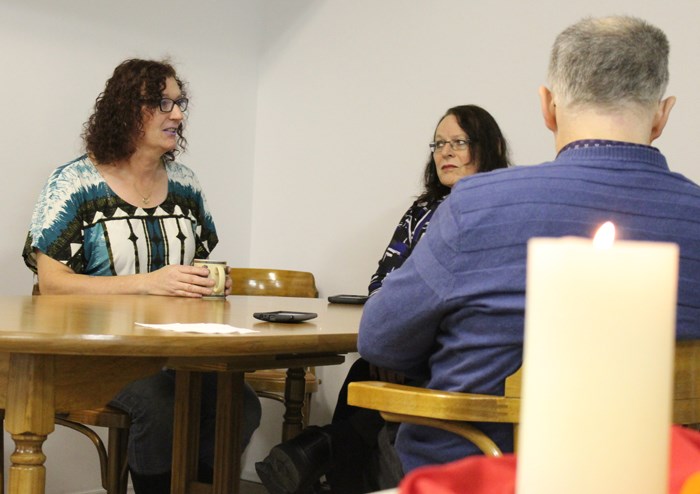 Laura Budd, left, education coordinator for Moose Jaw Pride’s “Saskatchewan Pride Network” project leads a “Share Our Story” discussion at St. Andrew’s United Church November 17 in honour of Transgender Remembrance Day.