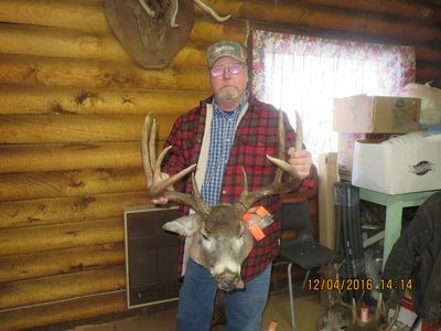 Michael Zbeetneff showed off his white-tailed deer’s antlers, which won the top score at the Canora SWF annual antler measuring.
