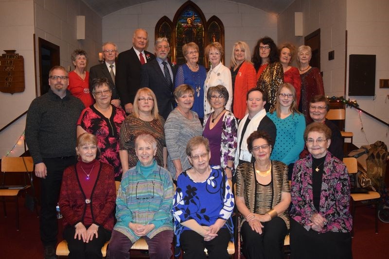 The Kamsack Community Choir, under the direction of Susan Bear, presented A Christmas Gathering on December 11 as its annual Christmas concert which included 20 numbers performed by the choir and its trios, quartets and duets. Performing at the concert as either concert members or guests, from left, were: (back row) Audrey Girling, Al Makowsky, John Adamyk, Bruno Lemire, Arlene Smorodin, Audrey Horkoff, Debbie Sears, Milena Hollett, Kathi Cooper and Zennovia Duch; (middle row) Darren Kitsch, Florence Bielecki, Kathie Galye, Barbara Lange, Susan Bear, Ashley Hollett, Kira Kitsch and Marilyn Marsh, and (front) Donna Seguin, Melva Armstrong, Diane Larson, Deanne Lemire and Mary Welykholowa.