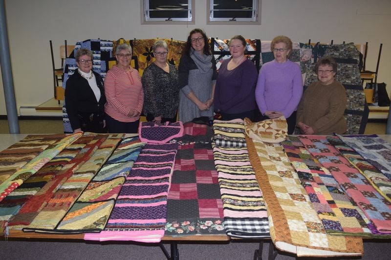 Members of the Heart and Home Quilting Club in Kamsack marked the end of their 2016 season on December 12 when they displayed the quilt covers made for the Victoria’s Quilts project and their own quilts. Attending a supper in the lower hall of Westminster Memorial United Church, from left, were: Colleen Koroluki, Kim Lichtenwald, Denise Hellegards, Barbara Tanner, Kimberly Mackey, Lynda Cherwenuk and Lydia Thomas. Not available for the photo were Bobbi Wanner, Alva Beauchamp and Marj Orr.