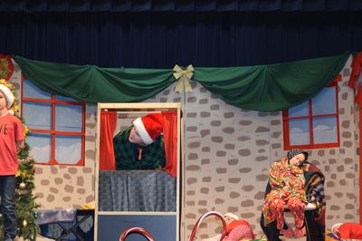 Noah Prychak, playing Dad in the Canora Junior Elementary School production of ‘Twas the Night Before Christmas, investigated a noise on the roof while Mom, played by Gabrielle Marcischuk-Butler, slept.