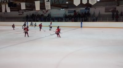 From left, Colton Bletsky, Natalia Kelly and Gabrielle Marcischuk-Butler played for the Canora Novice Cobras Red team in a home game against Langenburg.