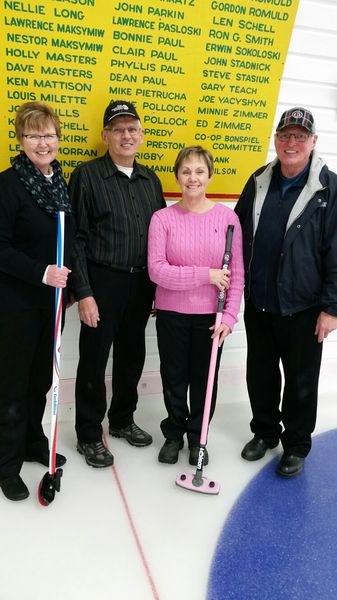 The winners of the Preeceville senior bonspiel, from left, were: Joy Hubic, Brian Hubic, Donna Lumley and Bob Lumley.