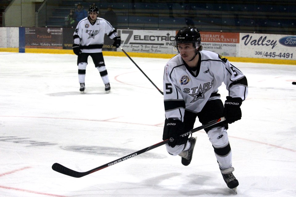 Edam's Zach Nedelec found himself paired up with Battlefords North Stars captain Kendall Fransoo last weekend in his first two games with his new team. Photo by Lucas Punkari