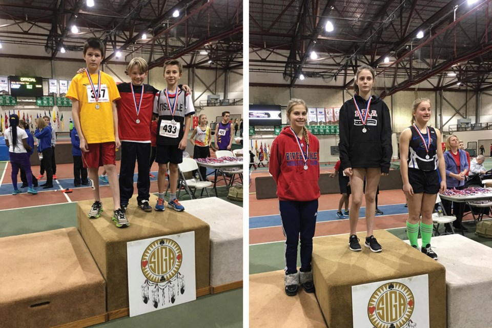 Loukas Sherlock, left photo, and Keeley Becker, right photo, earned silvers at a Saskatoon track meet. Submitted Photos/Harvey Weber