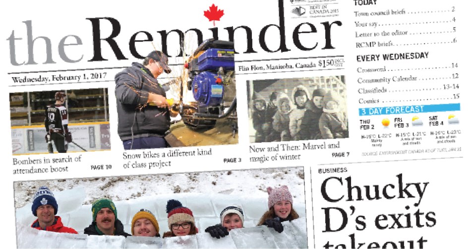 The front page of Wednesday's Reminder. As of Wednesday, The Reminder will publish once per week.