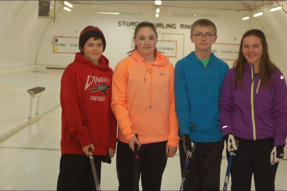 Members of the Canora junior mixed curling team, from left, are: Lane Zuravloff (skip), Cassidy Zuravloff (third), Brody Harrison (second) and Kailey Sleeva (lead).