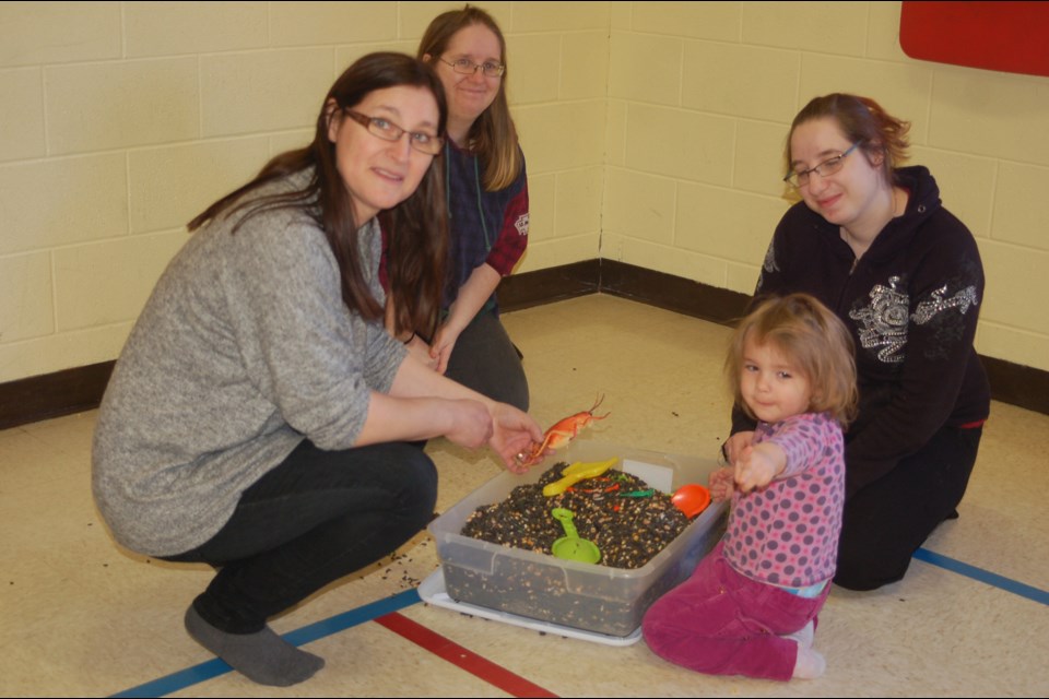 The Sturgis, Preeceville and Endeavour Family Resource Centre sponsored a community play date at Sturgis. Participants, from left, included: Karolyn Kosheluk (co-ordinator), Tabitha Alblas, Joy Mills and Skyler Cesselman.