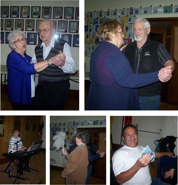 It was an evening of dancing and dining at the Norquay Legion Hall on January 27 for the Legion’s monthly potluck supper. On the dance floor, from left, were: (top row) Millie and Bob Abbott of Norquay, and Betty Lou and Larry Skogan of Sturgis, and (bottom) Dianne Prekasky at the keyboards, Donna Lulashnyk (Legion’s third vice-president) doing a comedy dance skit, and Louis Duarte of Huntington Beach, Calif., who was the winner of the evening’s 50/50 draw.