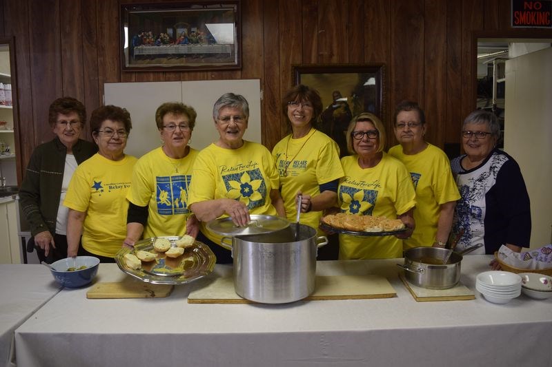 Members of the Kamsack Cancer Self Help Group who held the soup-and-sandwich luncheon at St. Stephen’s Church in Kamsack on February 1 to raise money for the Prairie Women on Snowmobiles and Victoria’s Quilts, from left, were: Winnie Koroluk, Elaine Krasnikoff, Eileen Chutskoff, Pauline Bear, Jan Derwores, Betty Andrychuk, Diane Larson and Evelyn Banks.