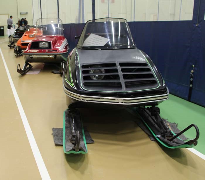 A selection of vintage snowmobiles on display at Snowarama, part of the 40th anniversary celebrations at the event.