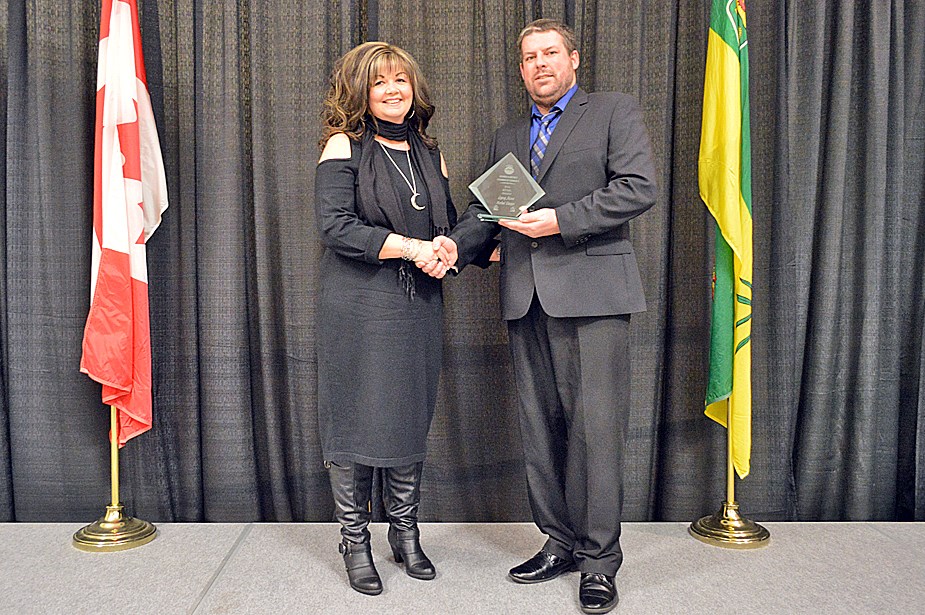 Ivan Stankowski of Nipawin Chrysler Dodge Yamaha Lund, won the service award at Nipawin’s ABEX Awards Feb. 11. Review Photo/Emma Meldrum