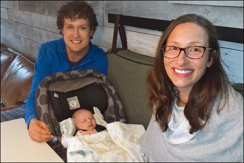 Brad Russell with newborn daughter Ailsa and wife Margot.