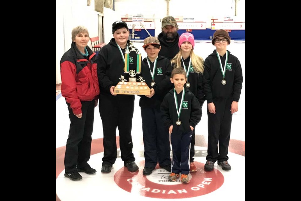Junior A side winners, Hilltop 4-H Club. Lead Connor Bauer, second Emily Yanish, third Hudson Chesney, skip Hunter Chesney, spare Kolton Yewsuk and coach Corey Chesney.