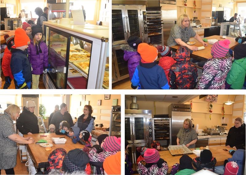 Students of Chantel Kitchen’s Pre-Kindergarten class at the Victoria School in Kamsack paid a visit to the Prairie Grain Bakery and Deli in Kamsack last week when Kim Ferrill took them on a tour, explaining how frozen dough is received, proofed and baked, and how loaves of bread are put through a slicer. At the end of the tour, the students were treated to freshly-baked cookies and milk.