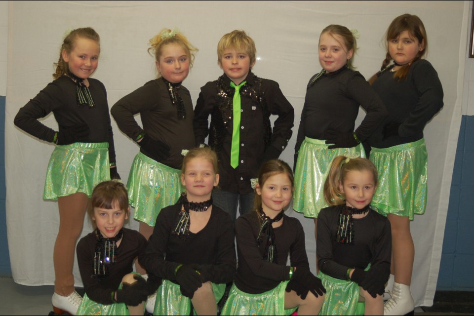 Stage five skaters from left, were: (back row) Myrandah Gagnon, Karley Buchinski, Alex Neilson, Avery Seversen and Peyton Fullawka, and (front) Emma Olson, Layla Jaeb, Amrie Seerey and Ripley Pristie.