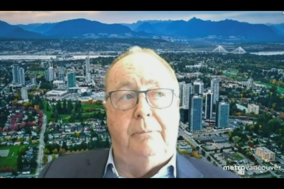 Surrey Mayor Doug McCallum virtually attends a Metro Vancouver board meeting March 25 wherein he opposed the Metro 2050 regional growth strategy