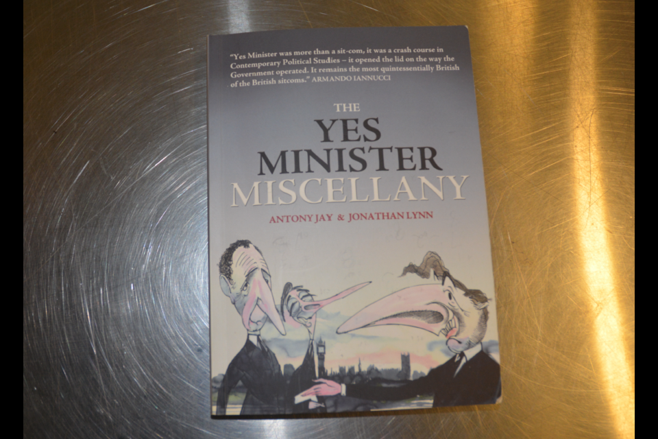 A photo of the political satire book Yes Minister purchased by Craig James, then clerk of the Legislative Assembly of B.C., during travel junkets. It's alleged many items were paid for with public funds but used for personal reasons.