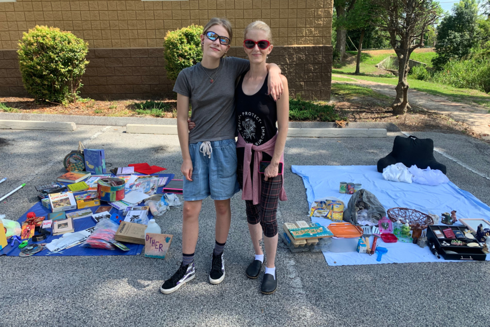 Charly Kinship (right) and daughter at the Free Market In The Boro July event.