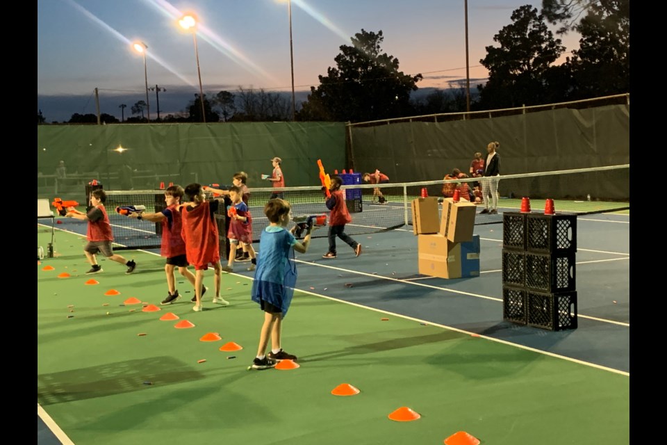 Blue and Red Teams of Nerf Nuggets at Bulloch Rec Nerf Night.